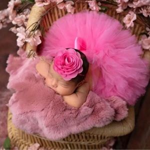 Newborn Pink Baby Photography Props, Tutu Skirt & Headband Boutique
